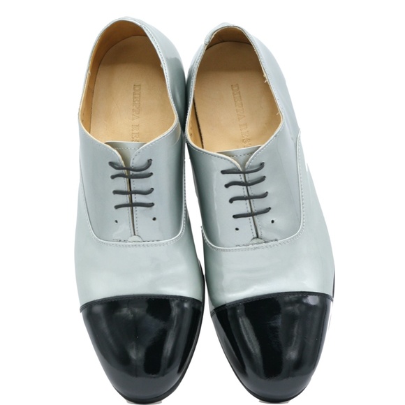 DIEPPA RESTREPO Joe Patent Leather Silver/Black Oxfords Brogues Women - Picture 2 of 15